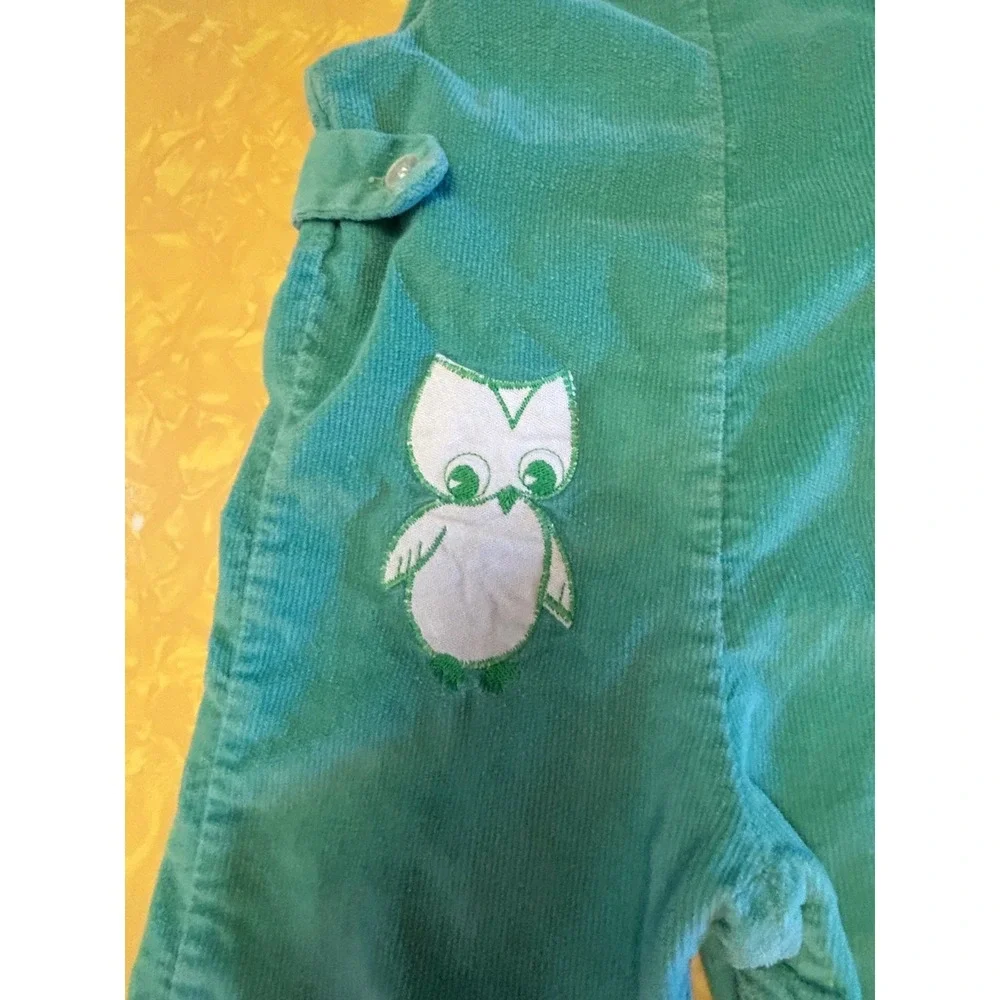 VTG Health-tex Green Corduroy Overalls with Owl Applique Size 12 Months